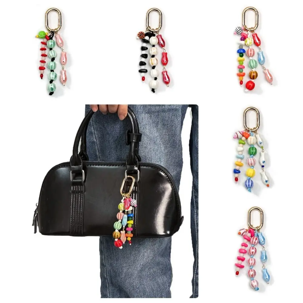 Fashion Ceramics Bag Charm Watermelon Beaded Bag Pendant Fish Keychain Pastoral Style Beads Pendant Keychain Women