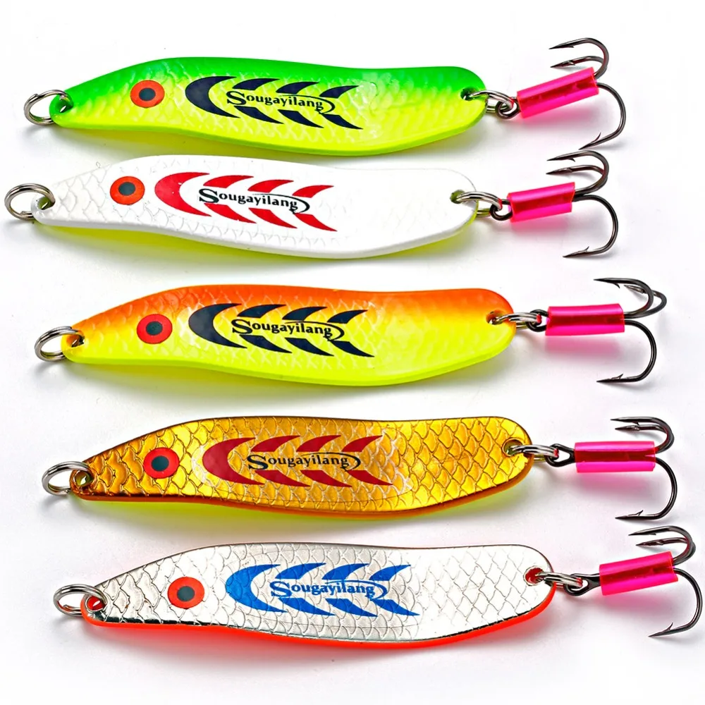 Sougayilang Metal Hard Lure Spinner Spoon 5 colors Fishing Lure Artificial Popper Bait Crank Shark Bait