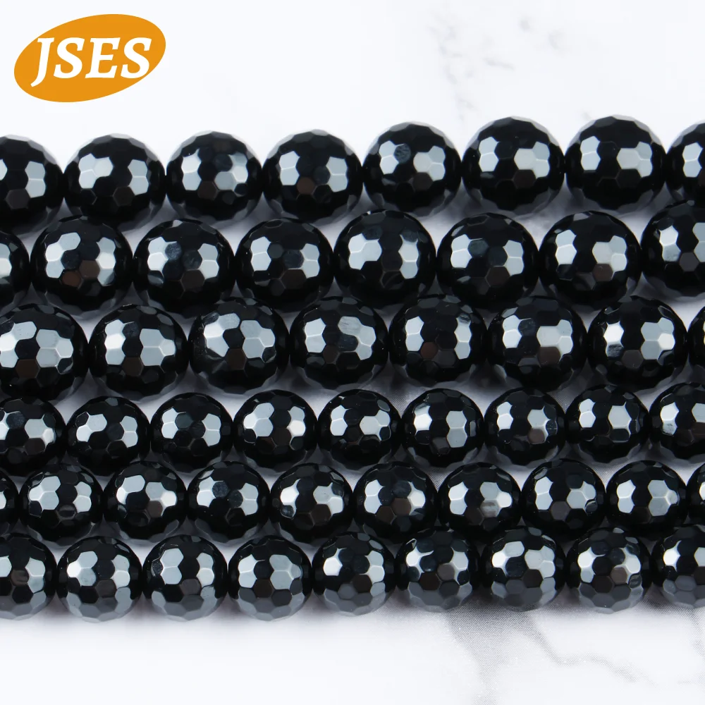 A + manik-manik segi Onyx akik hitam alami untuk gelang pembuatan perhiasan aksesori DIY 15 inci 4 6 8 10mm grosir & hadiah DIY