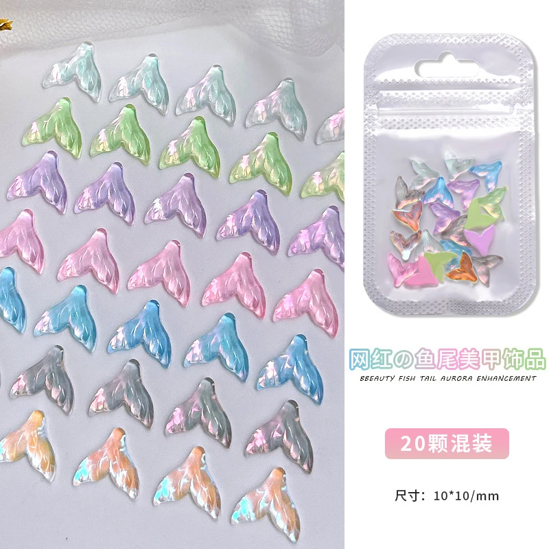 Mix 20 pz/borsa coda di sirena Nail Art Charms Kawaii accessori in cristallo gioielli Aurora Sweet Princess Manicure strass