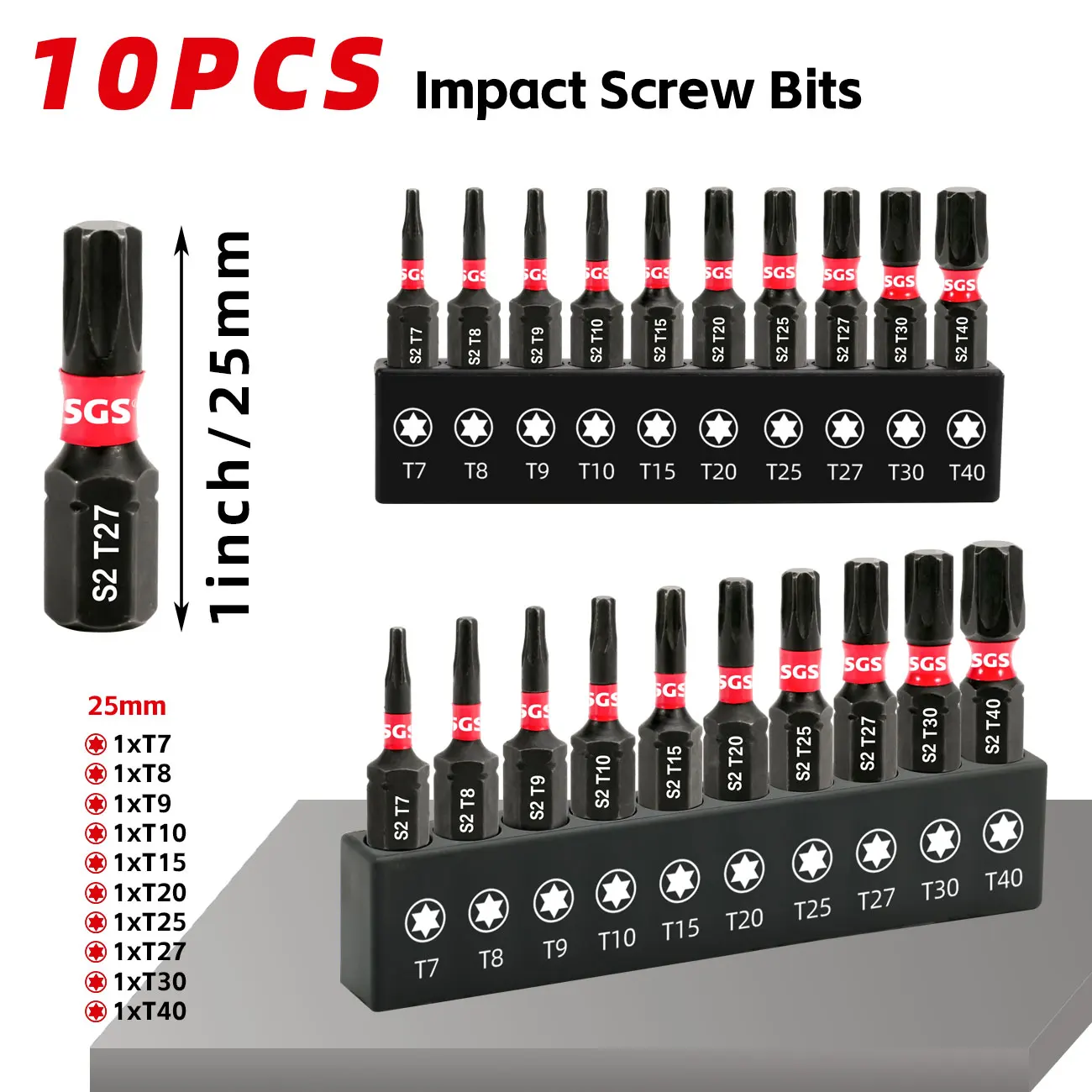 10-teiliges Set T7-T40 Sternförmige Sechskant-Bits, S2-Stahl, 25mm Kurztyp, Hohe Härte, Nicht-Abrassierende Schraubendreher-Bits für Autoreparatur
