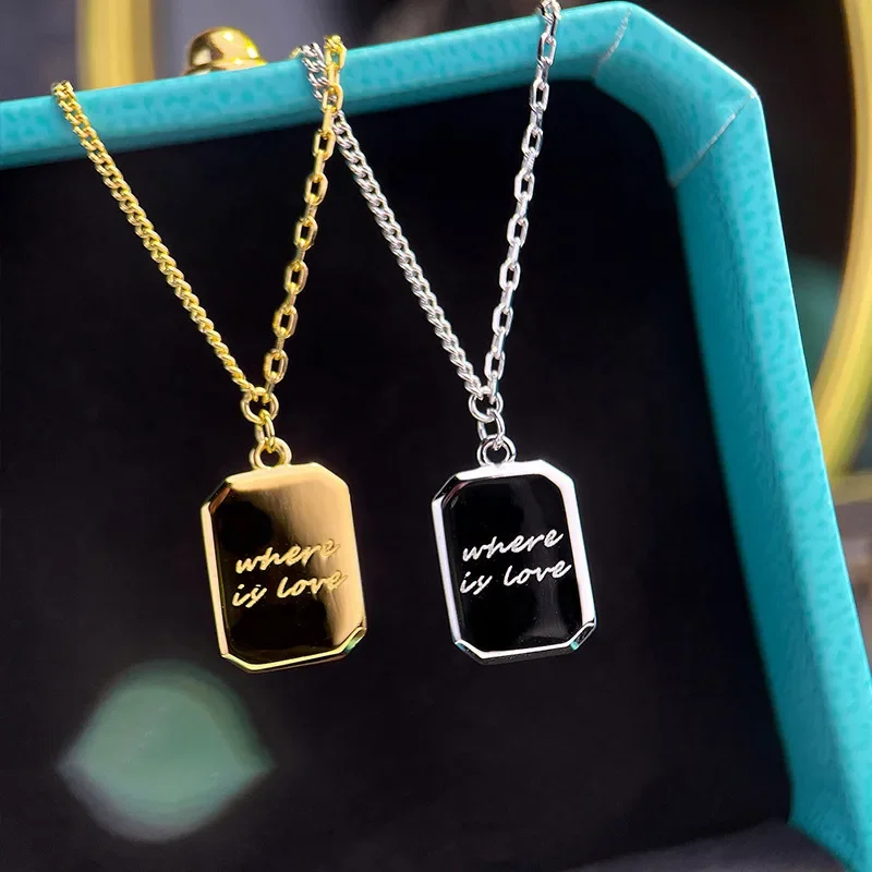 New Stainless Steel Letter Square Pendent Necklace For Women Girl Jewelry Simply Boho Japan Korean Valentine's Day Gift