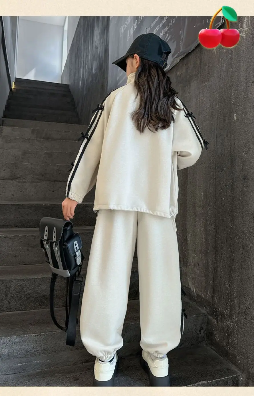 Dziewczęcy komplet: kurtka z kapturem i spodnie, dwuczęściowy strój, wiosenno-jesienna odzież codzienna, sportowa, moda uliczna, wygodna odzież dziecięca.