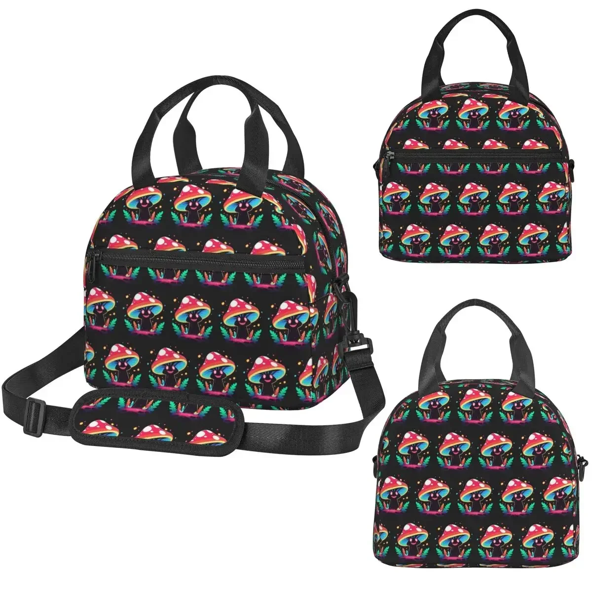 Shroomy Happy Spirit Trippy Mushroom Insulated Lunch Bag for Kids School Cooler Thermal Box Tote Leakproof Lunch Boxes