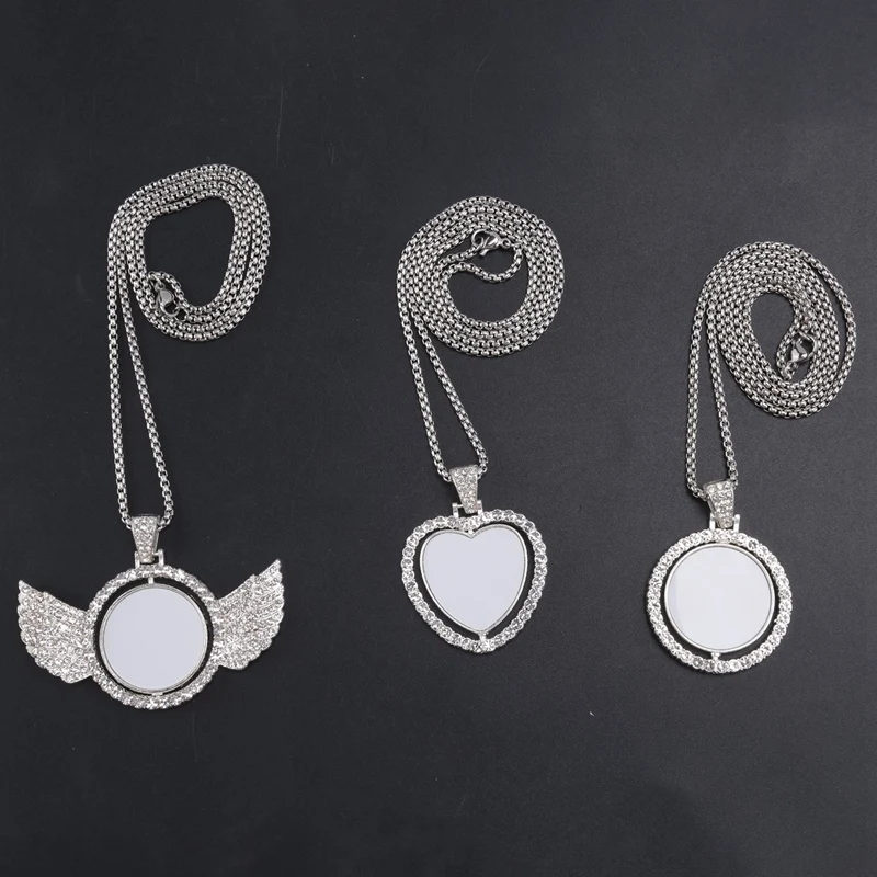 24Pcs Sublimation Rhinestone Trays Pendant Set, 6 Blank Bezel Trays, 6 Pcs Chains With 12 Discs