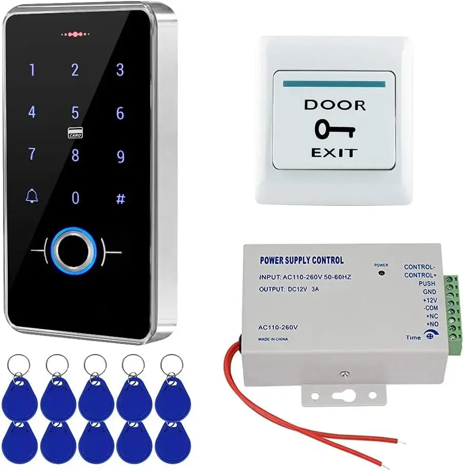 Outdoor IP68 Waterproof Access Control System Biometrics Fingerprint RFID Keypad K80 3A Power Supply Kit