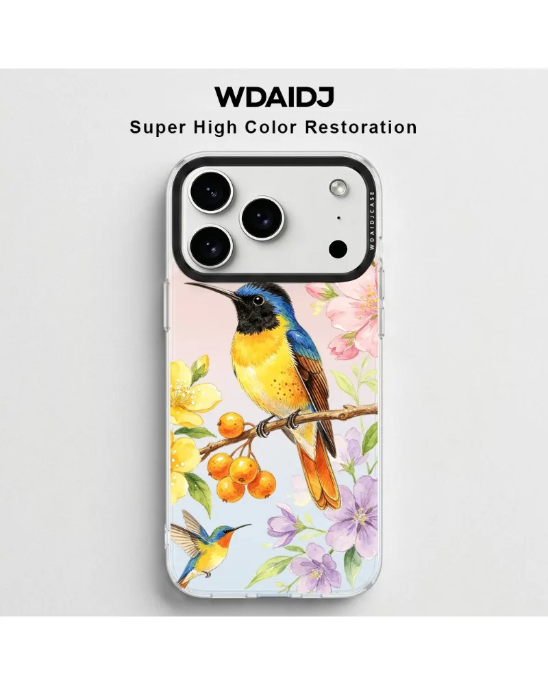 

Vibrant Watercolor Hummingbird Print Anti Yellowing Clear TPU Phone Case For iPhone 13 14 15 16 17 Shockproof Slim Cover