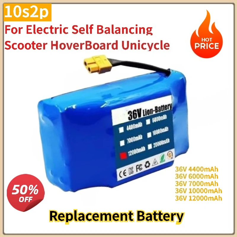 

36V 12000mAh 10s2p Battery for Electric Self Balancing Scooter HoverBoard Unicycle High Capacity