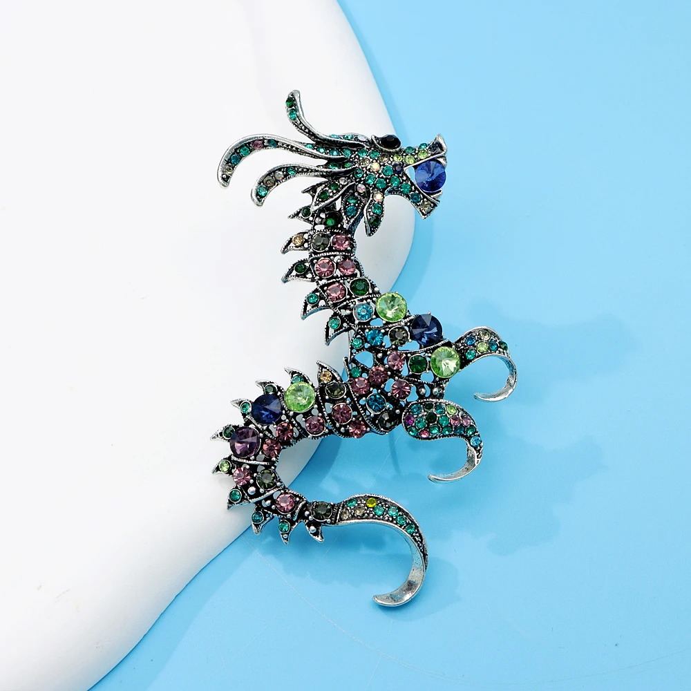 CINDY XIANG Rhinestone Large Dragon Brooches For Women Vintage Colorful Zodiac Animal Pin Chinese Feng Winter Accessories