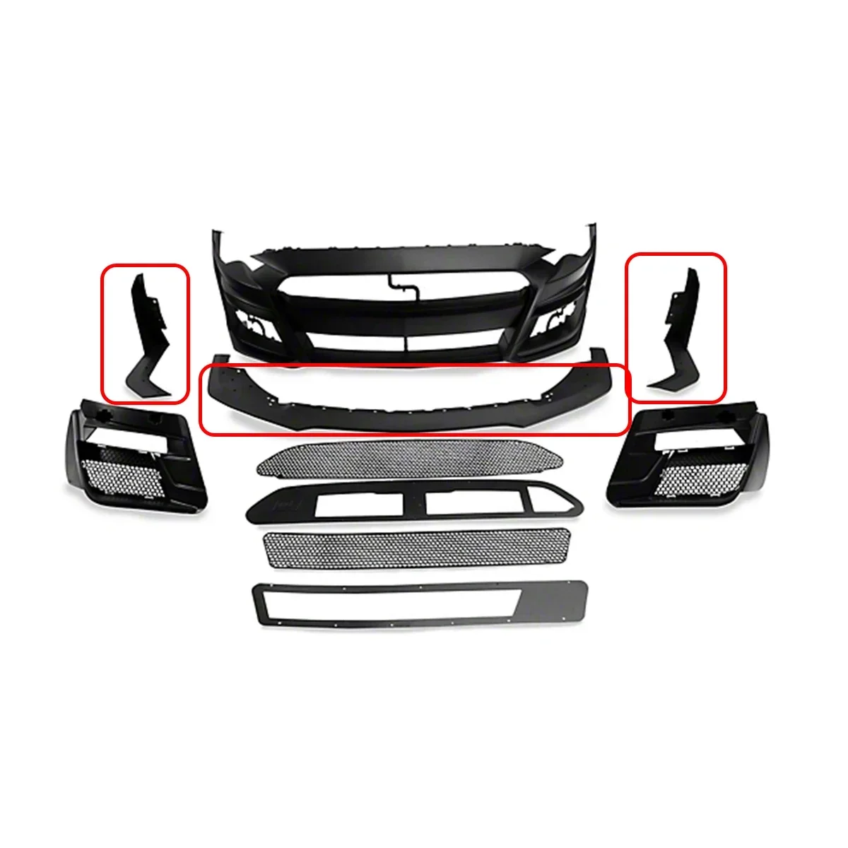 For MP Concepts Mustang GT500 Style Front Bumper Replacement Front Bumper Lip Side Splitter DIffuser Spoiler