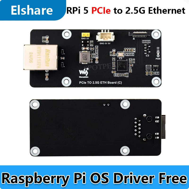 

Raspberry Pi 5 PCIe to 2.5G Ethernet Adapter Board Plug and Play for Raspberry Pi OS