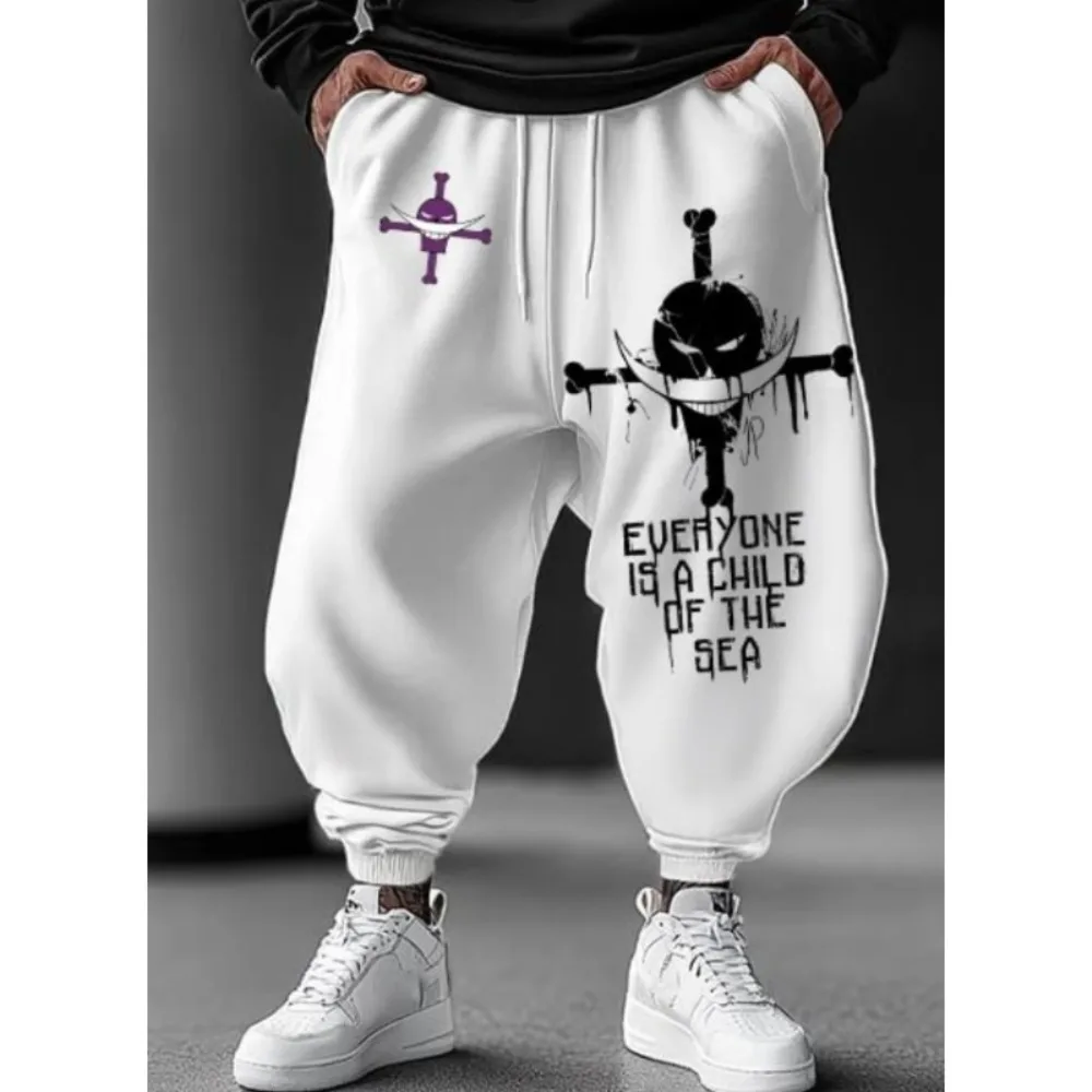 กางเกงวอร์มอนิเมะวันพีซ คอลเลคชั่นฤดูร้อนและฤดูใบไม้ร่วง แฟชั่นผู้ชายและผู้หญิง ทรงโอเวอร์ไซส์ สไตล์ลำลอง เทรนด์ฮิปฮอป กางเกงผ้าฝ้ายทรงหลวม