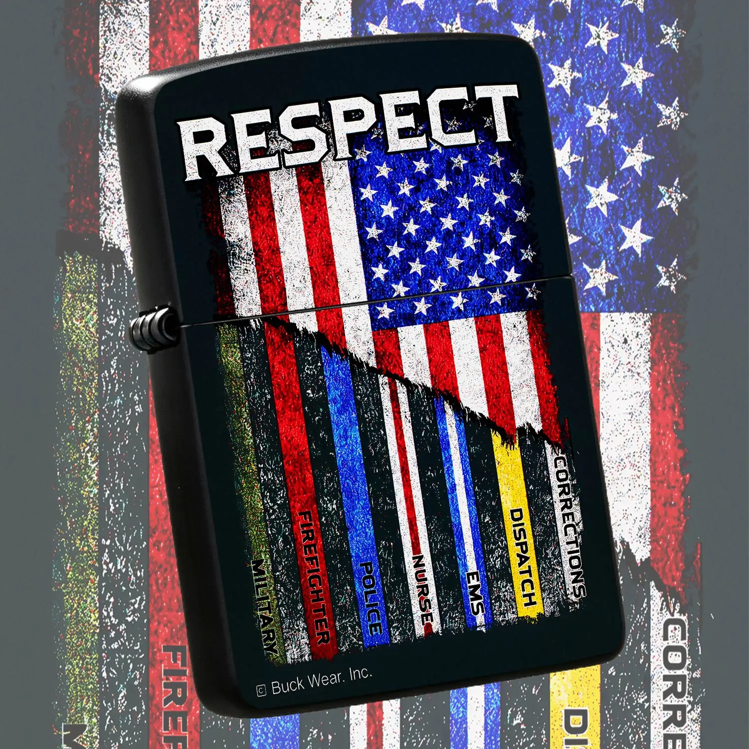 Respect Themed Pocket Lighter, Distressed American Flag Graphic Design, Tribute to Military Firefighter Nurse EMS Dispatch Corrections Personnel, Versatile Accessory for Daily Use, Thoughtful Gift for Frontline Communi A Humorous And Intere