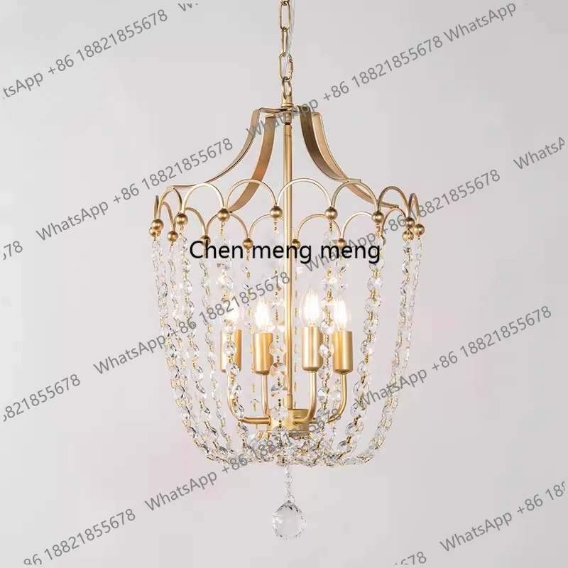 

Французская хрустальная люстра для столовой и кабинета, американский креативный декоративный светильник с деревянными бусинами для спальни