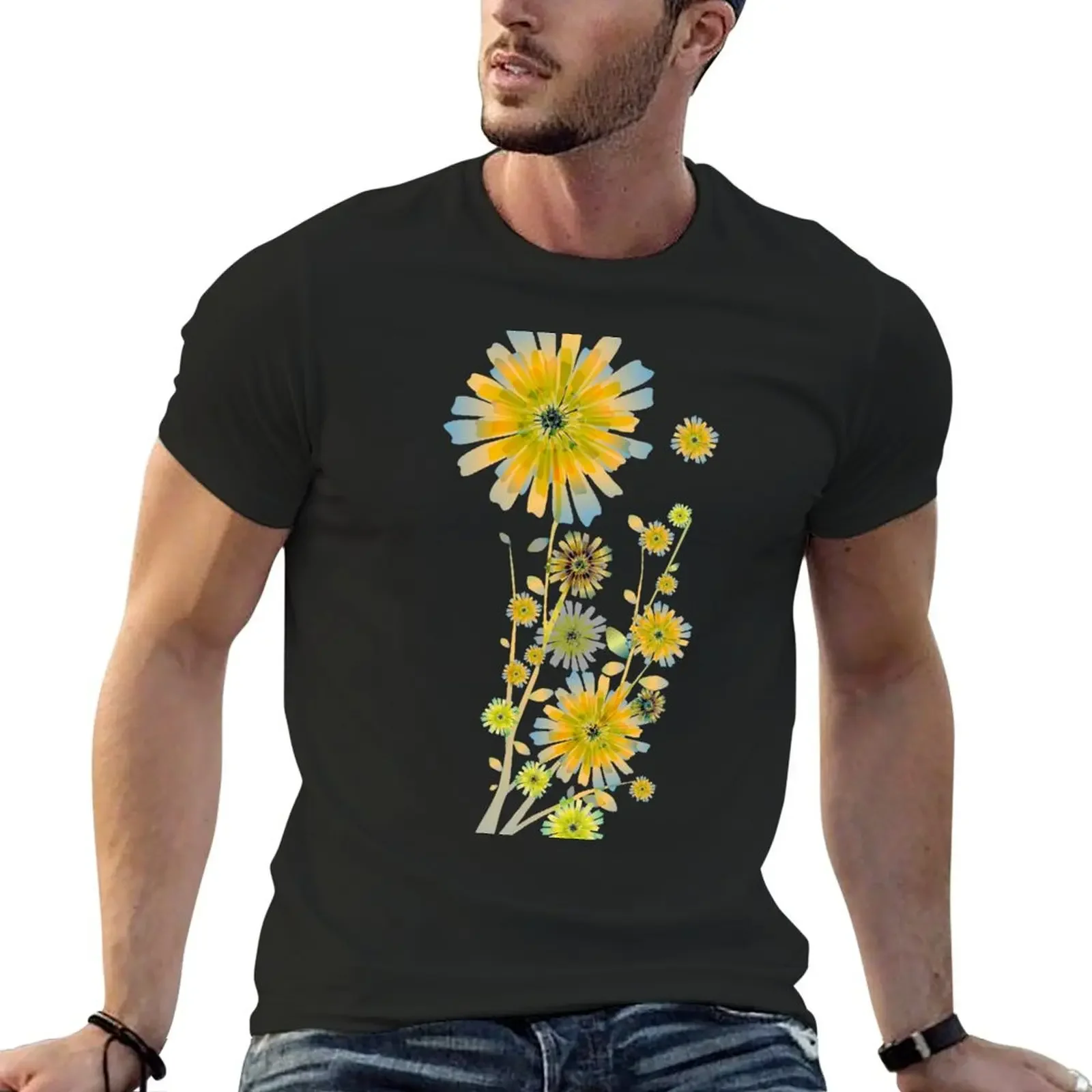 Orange sunflowers pattern T-Shirt vintage hippie clothes Men's t-shirts