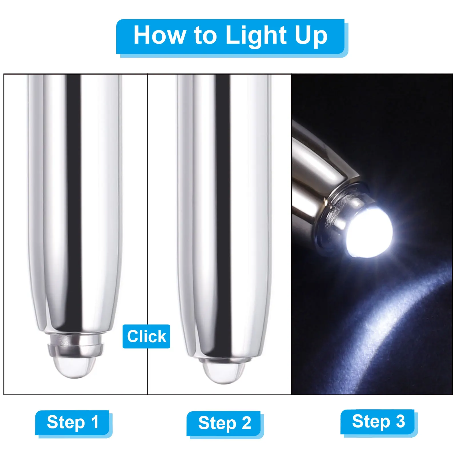 Penna a sfera da 2/5 pezzi con punta stilo e torcia a LED Penna in metallo 3in1 Inchiostro nero Penna stilo a punta media da 1,0 mm per touch screen