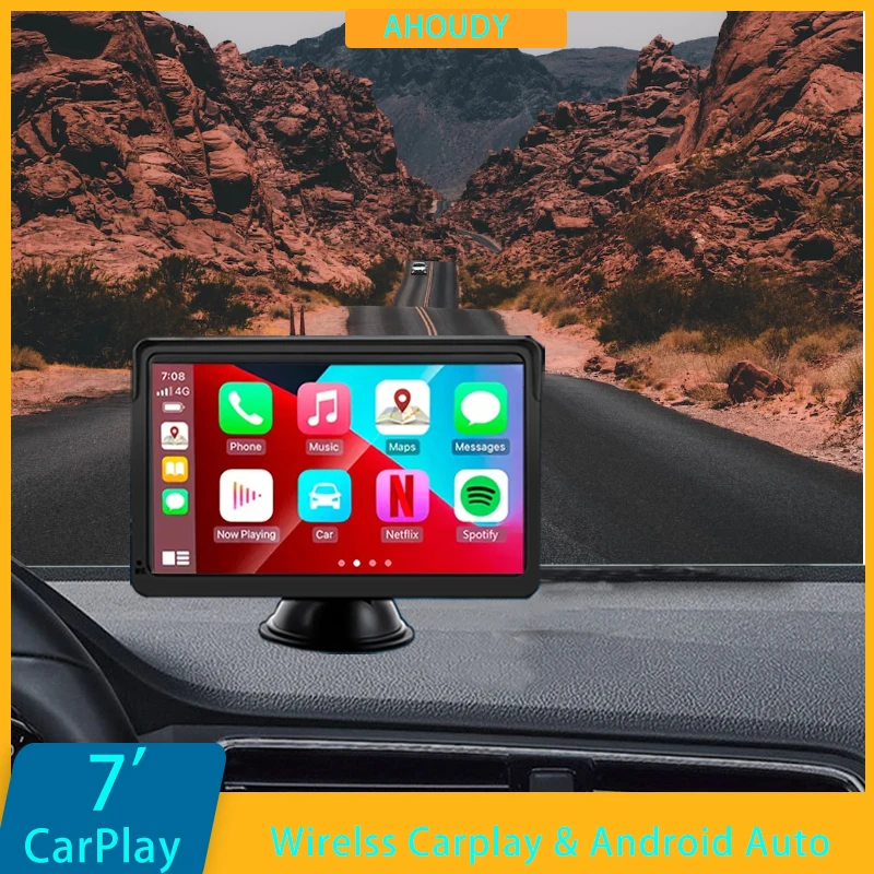 AHOUDY Universal 7inch Car Radio Multimedia Video Player Wireless Carplay And Wireless Android Auto Touch Screen