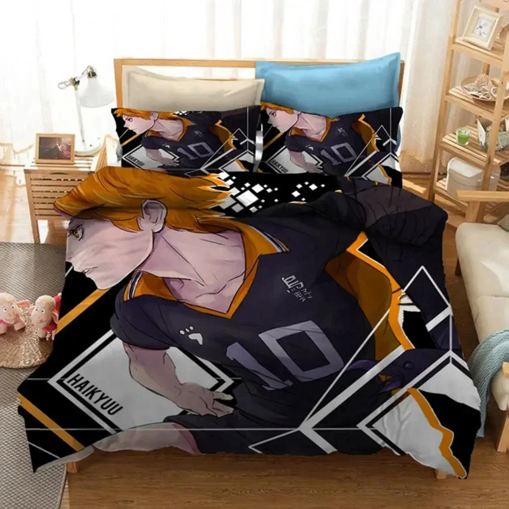 3D Printed Cartoon Anime Haikyuu Bedding Set Volleyball Boys Duvet Cover Set Single Double Luxury Bed Linen for Kids Teens Gift