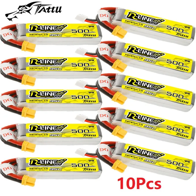 NEW 10Pcs TATTU R-LINE 1.0 7.4V Lipo Battery 500mAh 95C For RC Helicopter Quadcopter FPV Racing Drone Parts 7.4V Battery