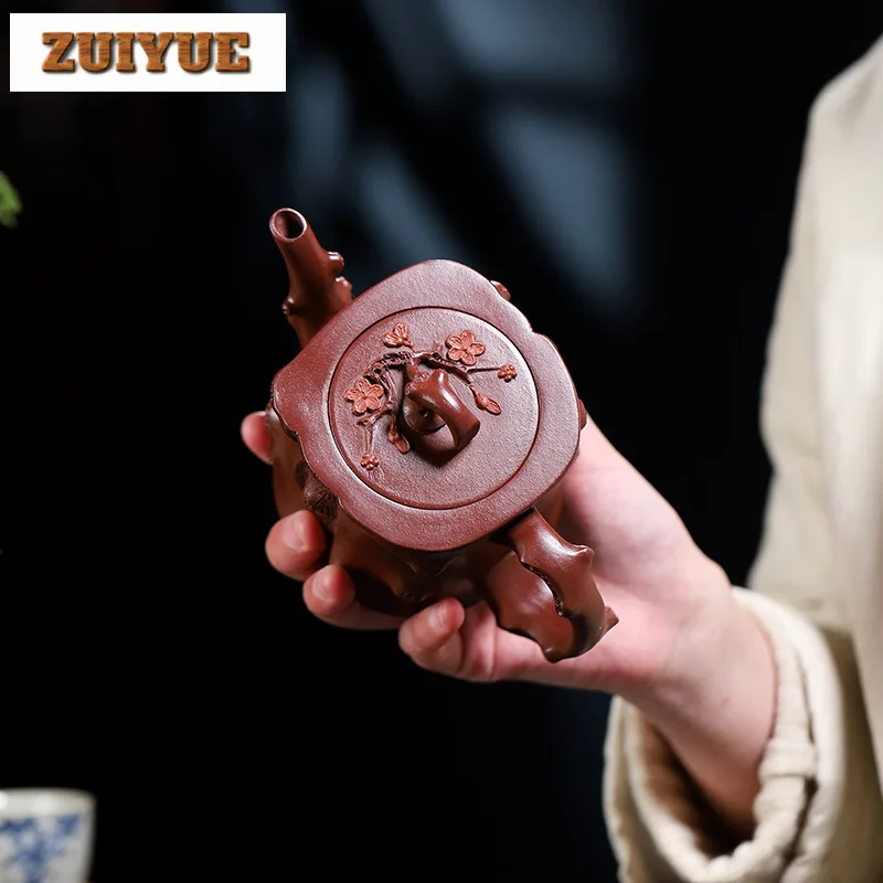 320ml Yixing Purple Clay Teapot Handmade Square Plum Blossom Stump Pot Raw Ore Purple Mud Tea Brewing Kettle Filter Zisha Teaset