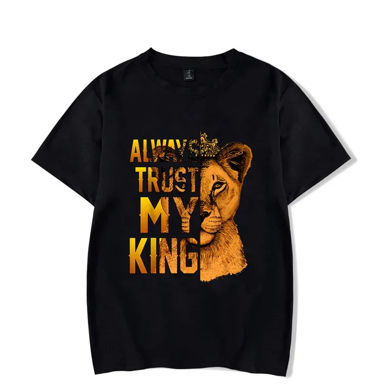 Lion King en Queen Koppels T-shirt Letters Print Top Fashion Korte Mouw Paar Kleding Koreaanse Oversized T-shirt Vrouwen Mannen Tees