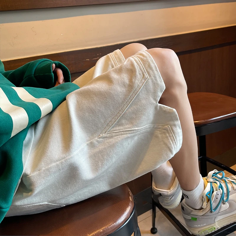 

Мужские джинсовые шорты в американском ретро-стиле, летние, модные, свободные, больших размеров, прямого кроя, повседневные, в стиле High Street, новинка