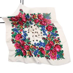 Parbones-Foulard slavique pour femme, écharpe de sauna, foulard floral ethnique, hijab rond pour cheveux, bandana musulman rétro, 70cm