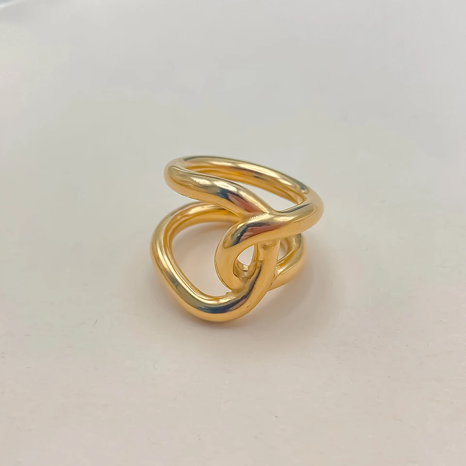 St-Delan Neuer Kreativer Knotenring Einfacher Metallring für Damen Edelstahl Vergoldeter Offener Ring Modeschmuck Accessoires – Detail 10