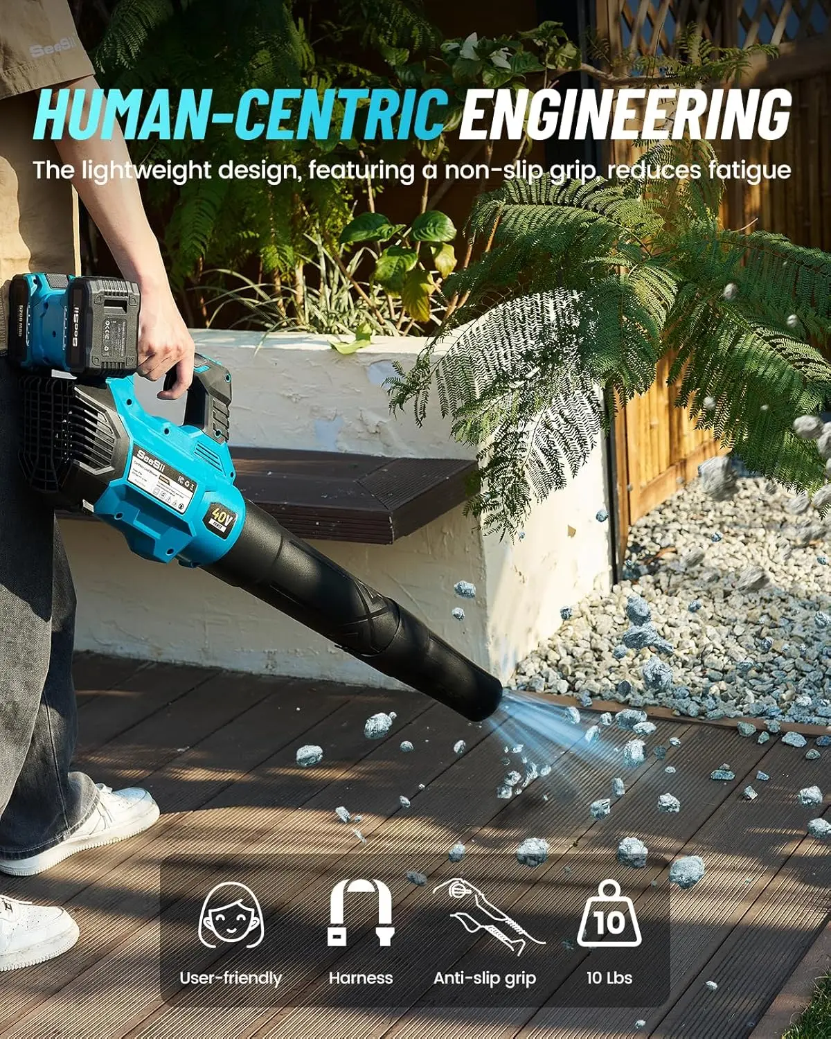 SEESII 40 فولت منفاخ أوراق الشجر الكهربائية اللاسلكي 680CFM/210MPH فرش السيارات 2*5200 مللي أمبير بطارية متغيرة السرعة التحكم وزر توربو #2