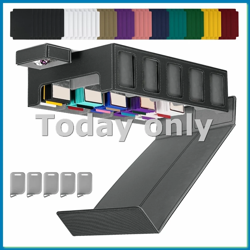 

Ящик для хранения коллекционных карточек с окном, 5-рядный футляр для колоды со съемной крышкой, коробка для колоды карт для игровых спортивных карточек, черный + серый-A12I