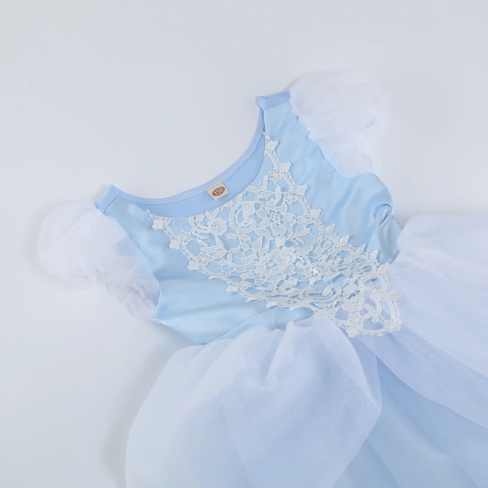 Mädchen Blaues Prinzessinnenkleid mit Spitze und 3D-Blumen Ballkleid Kinder Geburtstagsparty Cendrillon Outfit Halloween Cindy Rollenspiel-Kostüm – Detail 4