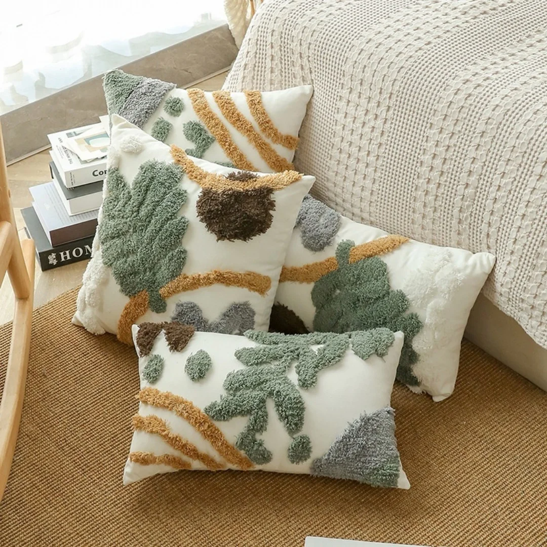 

Leaves Home Decor Cushion Cover Tufted Plant Stylish Pillow Cover 45x45cm/30x50cm For Sofa Bed Chair Living Room Bed Room