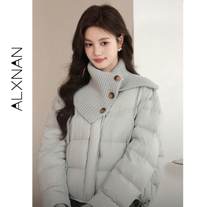

ALXNAN Women Winter Down Jacket Blue 90% Duck Padded Coat Elegant Casual Loose-fit Warm Thick Puffer Outwear Female L59137