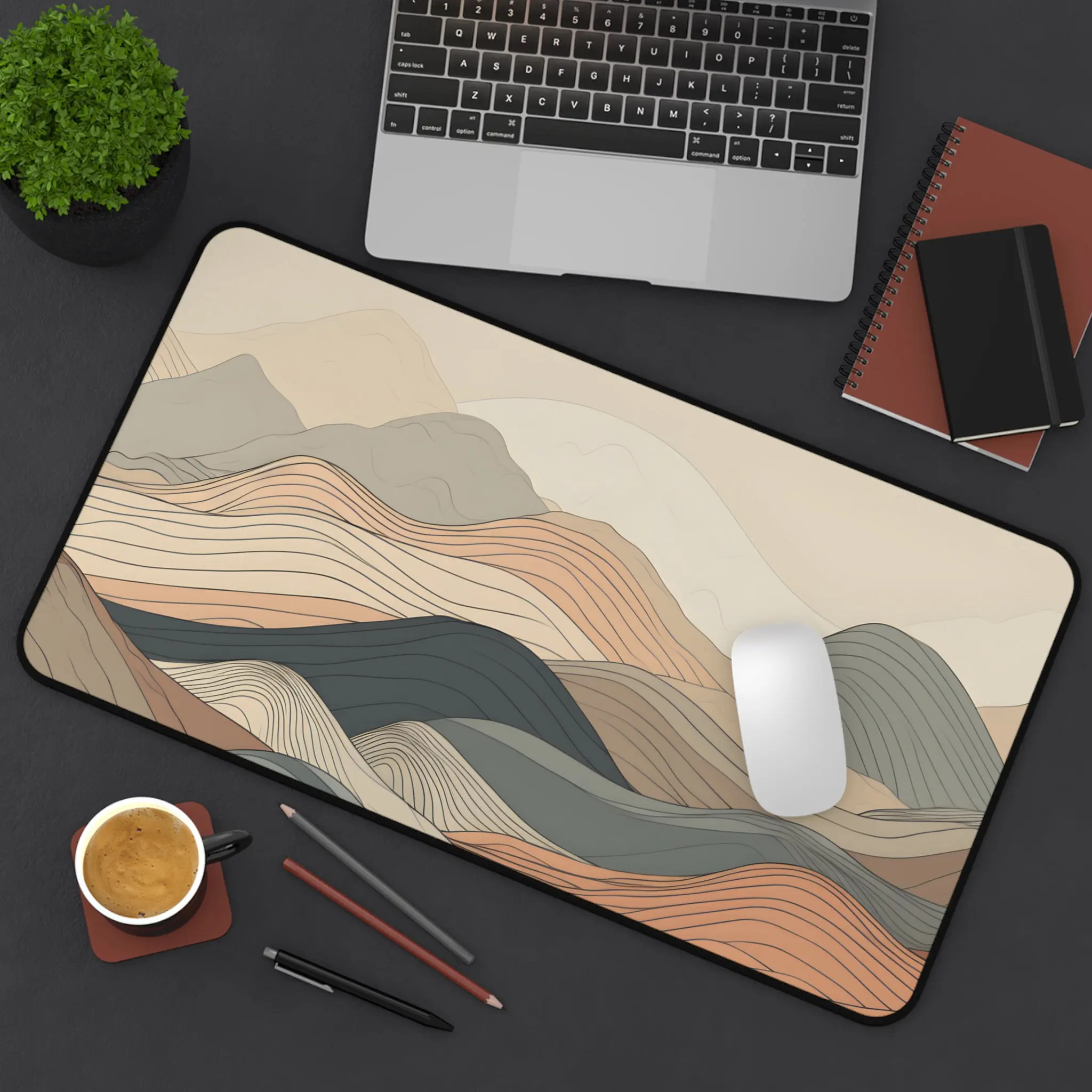 Boho Mountains Desk Pad,Minimalist Line Art Mousepad,Unique Workspace,Cute Desk Mat, Desk Mat Aesthetic,Larger Gaming Mouse Pad