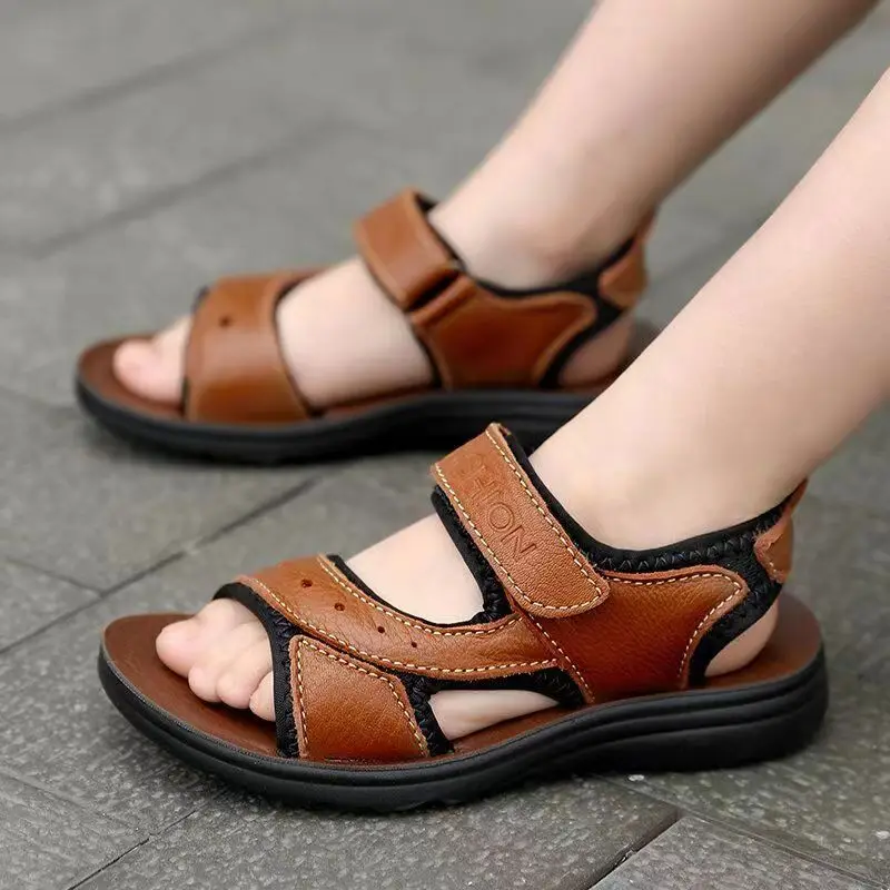 New Summer Children's Leather Sports Casual Sandals Boys Soft Bottom Non Slip Adolescent Hook Casual Beach Sandals