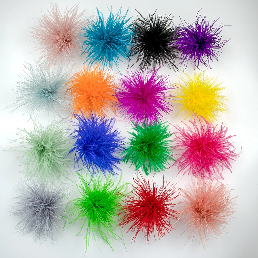 6PCS/Lot Colorful 8-10cm Ostrich Plume Feather Brooch Lady Hair Clip Brooches Lapel Pins Boutonniere Dress Accessory Wholesale