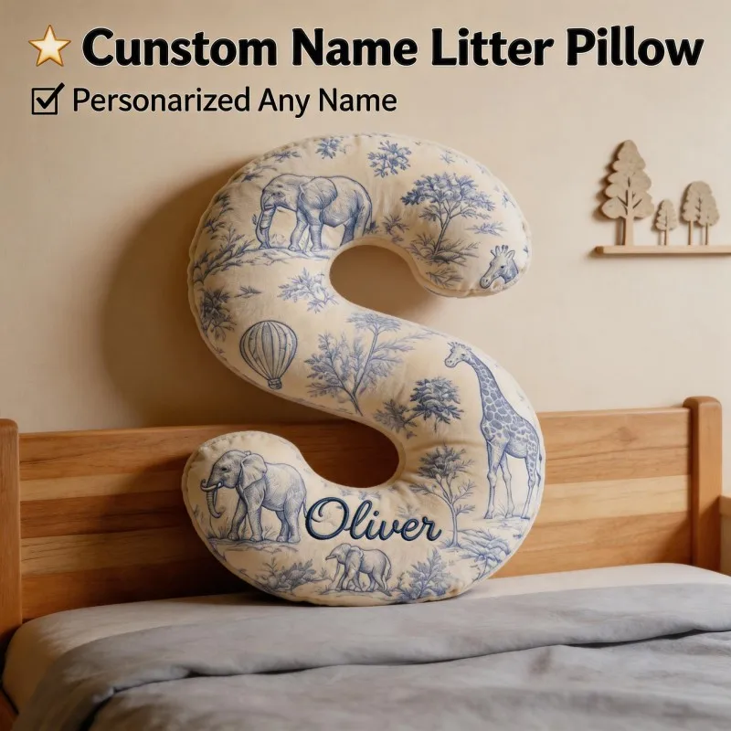 Custom Photo Letter S Shaped Pillow Vintage Hunting Decorate Cushion with Name Unique Home Accent for Sofa Bedroom Gift Boy Girl