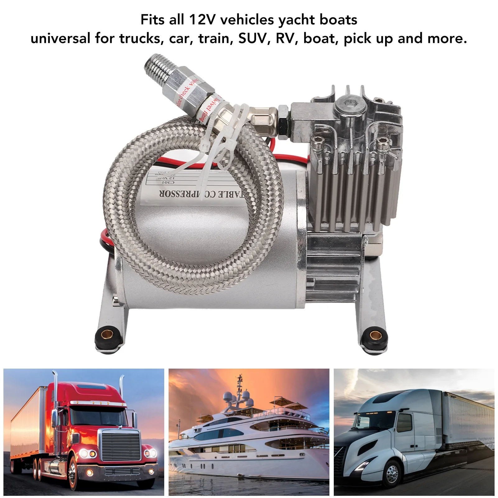 ضاغط هواء عالي التحمل 20A 150 رطل لكل بوصة مربعة معدن NPT1/4 خيط للمركبات 12 فولت قوارب اليخوت ضاغط هواء بوق القطار