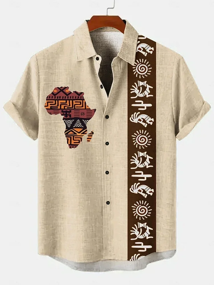 

Мужская рубашка в этническом стиле с 3D-принтом, на пуговицах, для праздников, роскошная, повседневная, с коротким рукавом, в стиле ретро, мужской топ