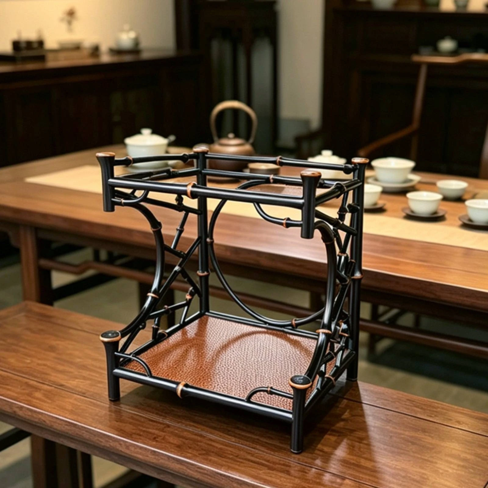 Bamboo Display Rack Compact Tea Table Rack Tea Organizer Space-Saving Holder Countertop for Collectors, Living Room
