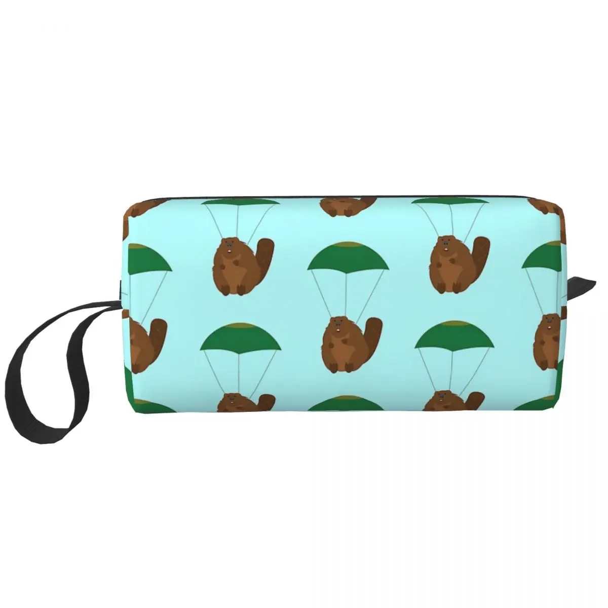 Parachuting Beaver Makeup Bag Cosmetic Organizer Storage Dopp Kit Toiletry Cosmetic Bag for Women Beauty Travel Pencil Case