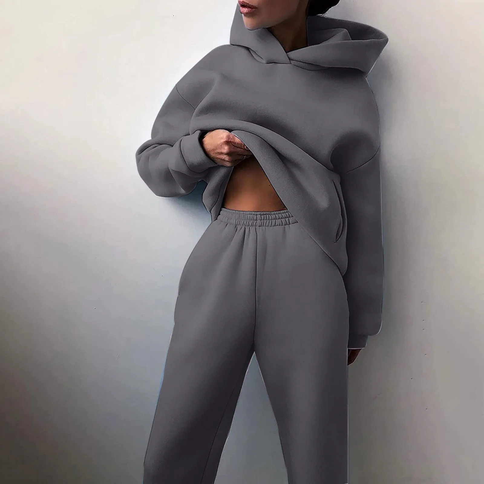 Women Thickened Tracksuit Suit Fashion Warm Hoodie Sweatshirts Two Pieces Hoodies Top Pant Suits Sweatshirts Long Pant Sets