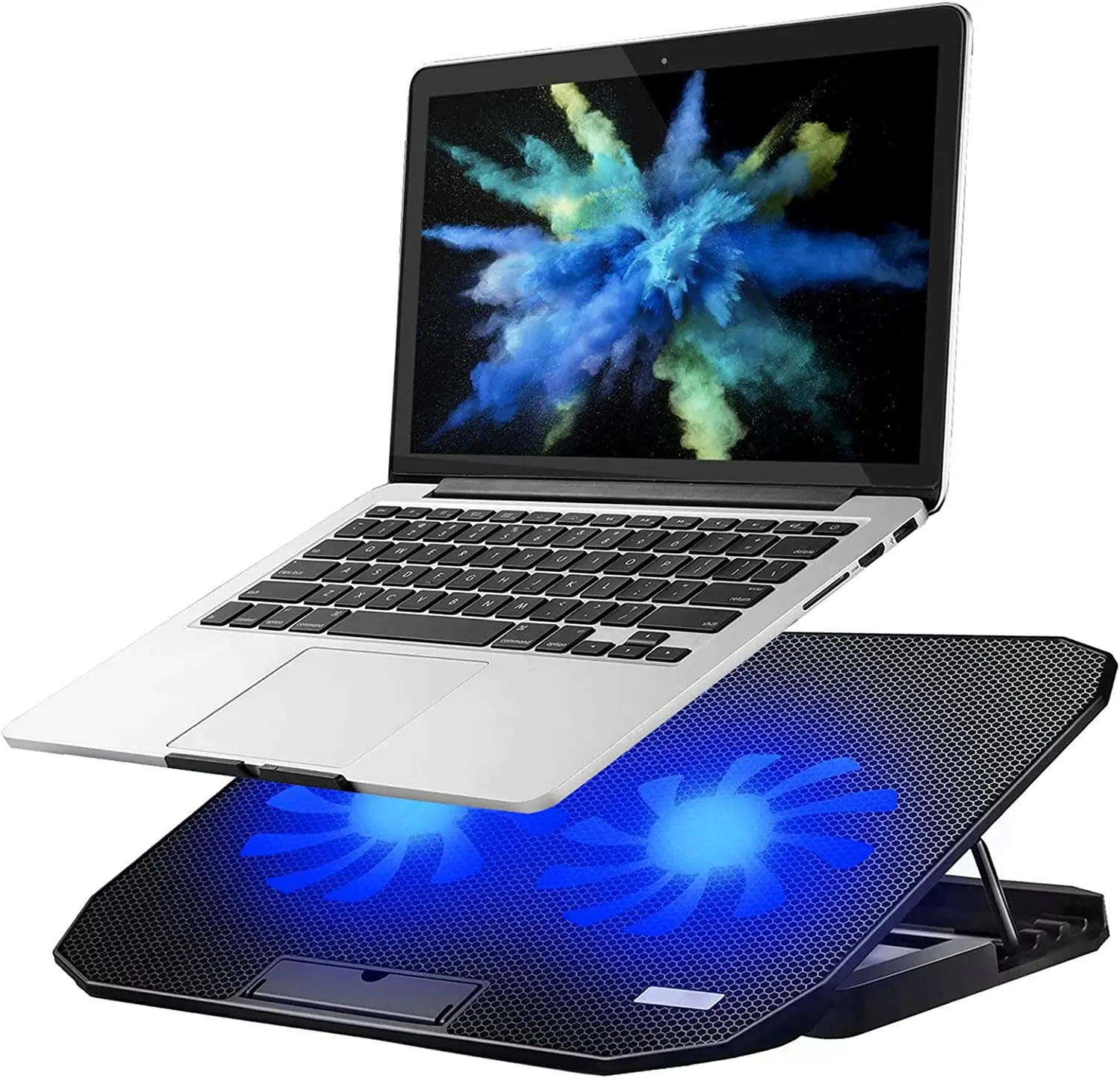 Laptop Cooling Pad 15.6 14 13 Inch (Big 2Fans 5.52 Inch, Double Sides Built-in USB Line, Back Feet Stand) Fit Apple Air / Pro