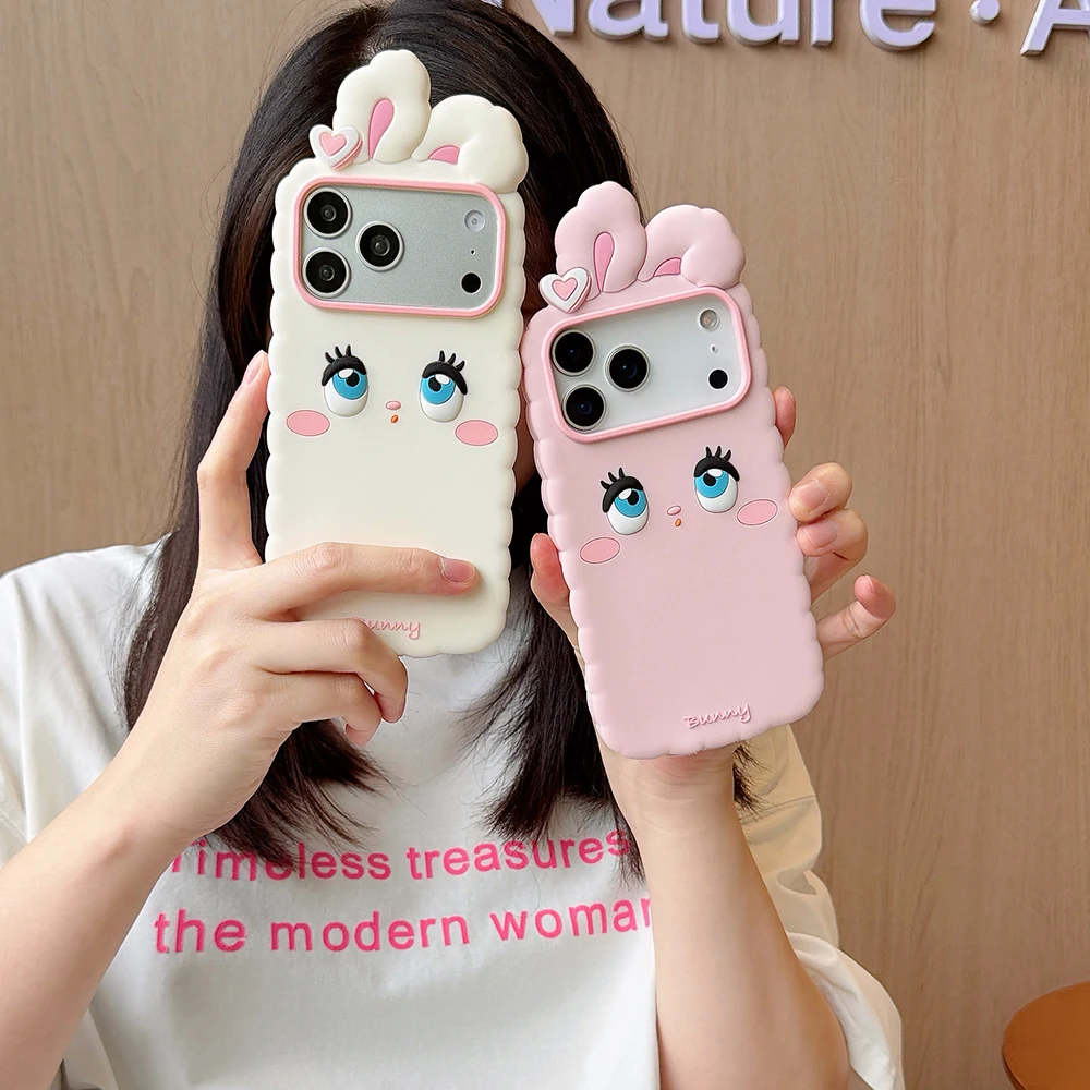 Kawaii 3D Cartoon Hasen-Handyhülle aus weichem Silikon für iPhone 16 17 18 Pro Max, niedliche, stoßfeste Rückseite mit Trageband, Fundas – Detail 11