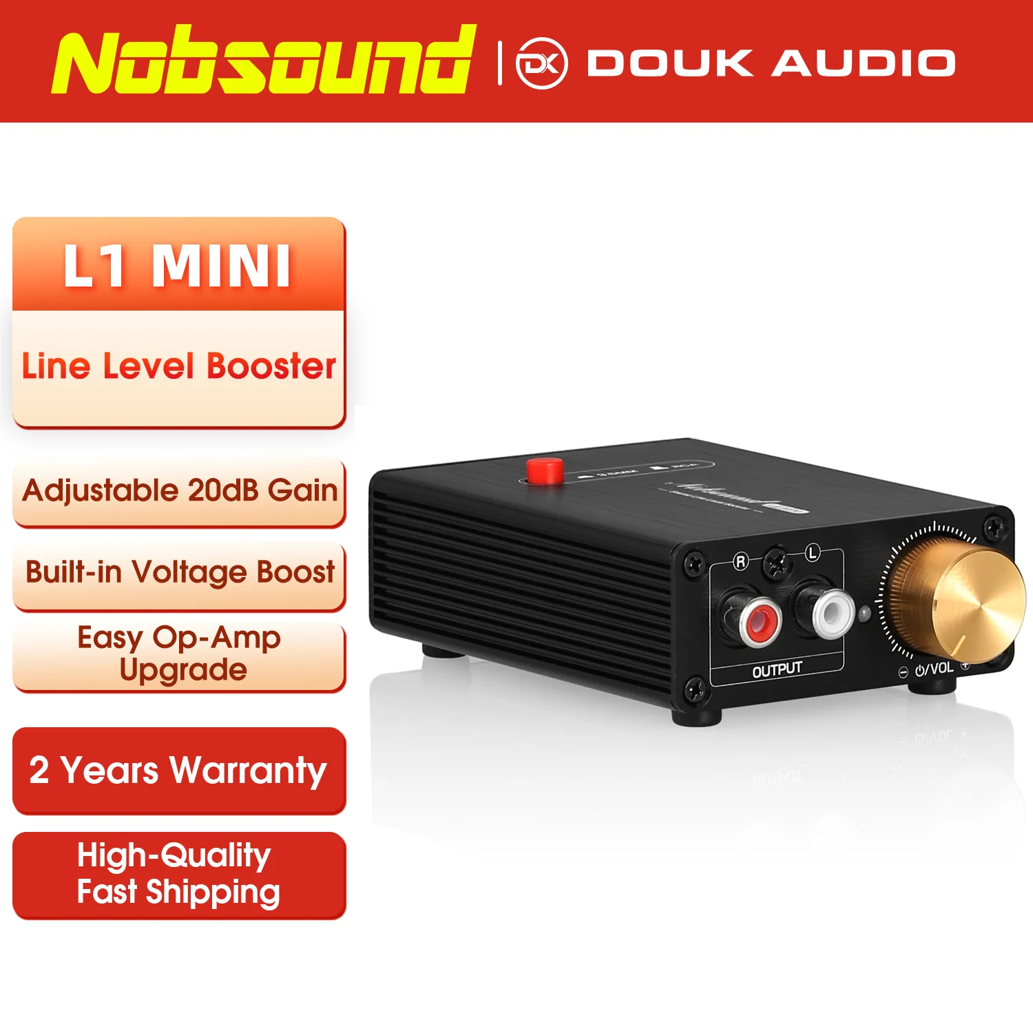 Nobsound L1MINI Mini Amplificador de nível de linha estéreo Pré-amplificador de áudio Ganho de 20dB + Controle de volume