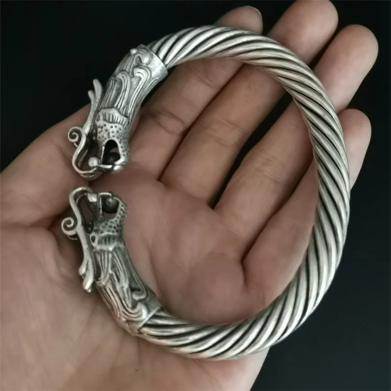 

Maizhuang/Tibetan Silver Retro Distressed Adjustable Size Double Tap Bangles Men and Women Fashion Personality Simple Gift