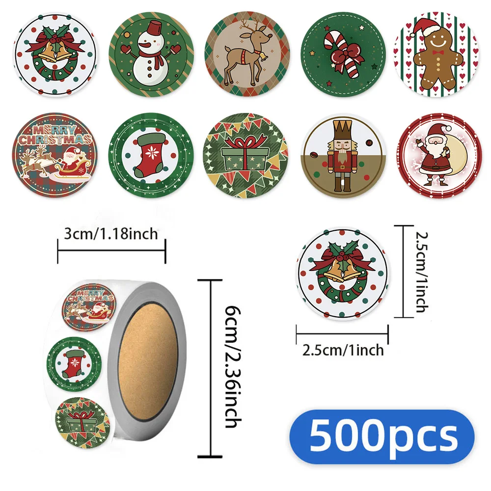 

500 шт., рождественские мультяшные подарочные наклейки-награды с 10 различными 2,5 см/1,0 дюймов, рождественский подарок, обучающий набор наклеек-награждений