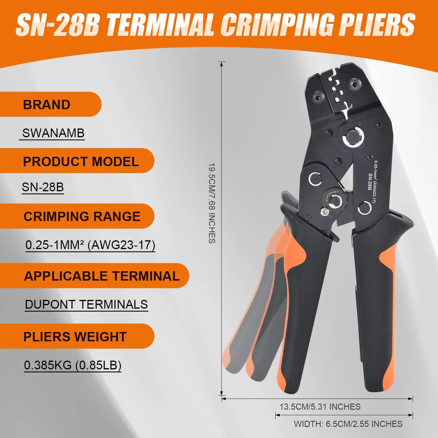 SN-28B Dupont Crimping Plier 0.25-1mm²/23-17AWG 310/620/1550PCS 2.54mm Dupont WireTerminals Clamp Kit Connectors Hand Tools Set