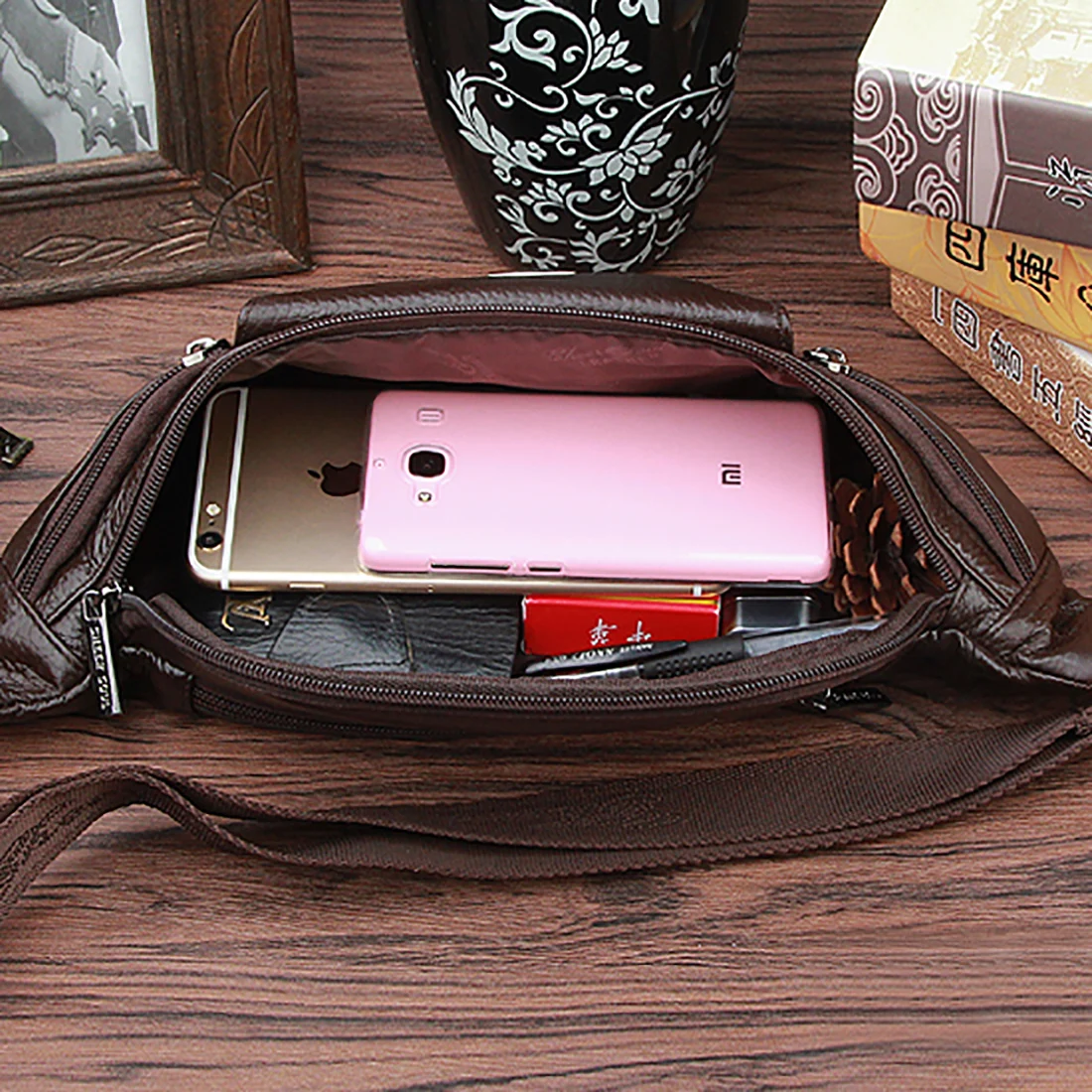 Genuine Leather Men Waist Fanny Pack  Belt Hip Bag Travel Cell/Mobile Phone Case Male Real Cowhide Sling Chest Bum Bags Purse