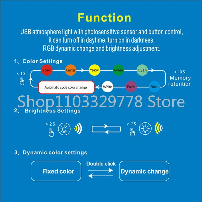 Photosensitive Automatic Opening Small Power RGB Multi-Function Highlight USB-C Ambience Light Small Night Lamp